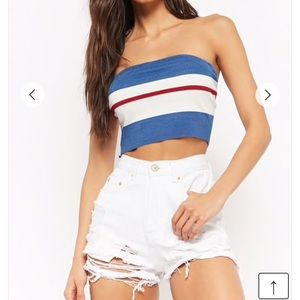 forever 21 blue white red tube top strapless